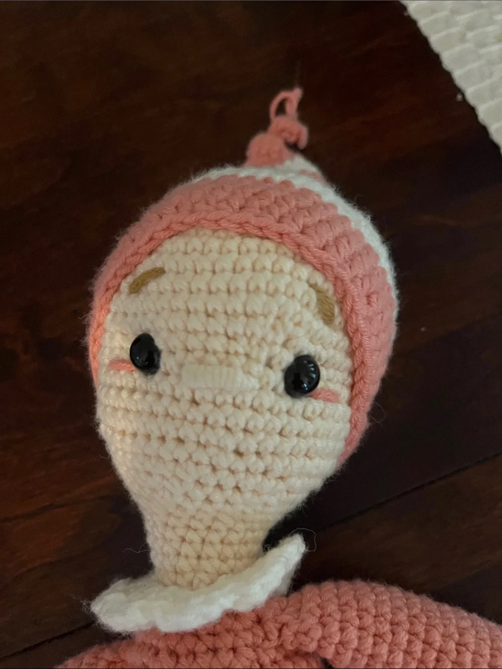 Handmade Crochet Pink and Cream Plush Doll - Kids Toy